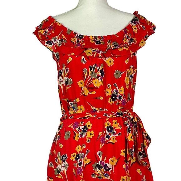 Anthropologie Conversations Floral Print Red Midi Dress, size 6, pockets - Picture 4 of 13